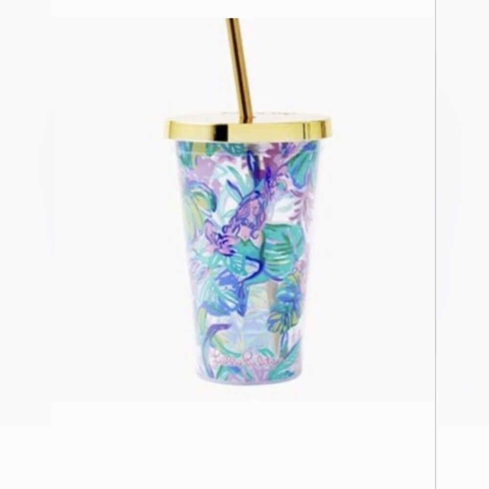 NEW Lilly Pulitzer Mermaid In The Shade Acrylic Travel Tumbler With Lid & Straw
